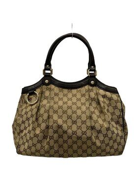 Gucci Tote Ski GG Pattern Dark Brown Beige Leather